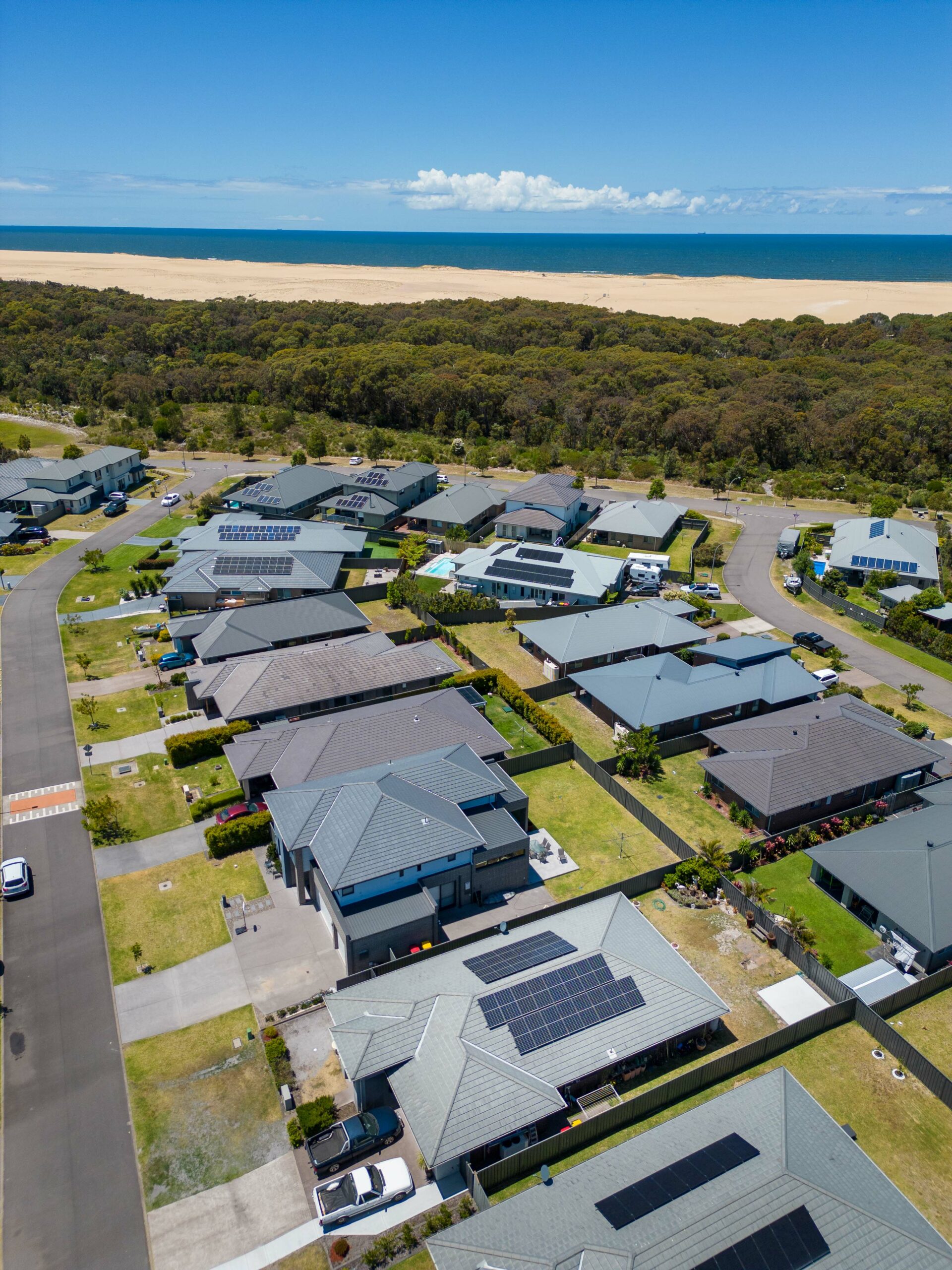 Aerial photo of solar power at Fern Bay NSW