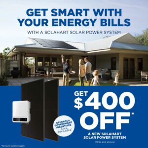 Get $400 off a Solahart solar power system and 72 interest free until 30 June 2024