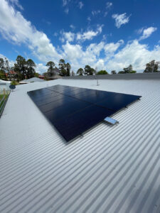 Solahart Silhouette solar panels installed at Singleton NSW on a home with colorbond style roofing